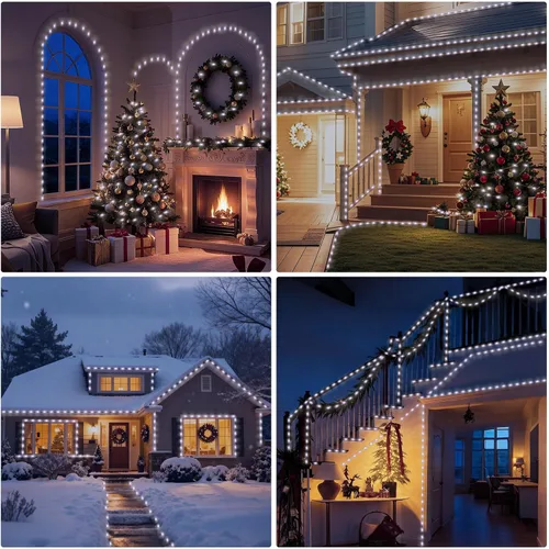 Vista 6 de Luces de Navidad de 262 pies, 800 luces LED para exteriores, alambre transparente para árbol de Navidad con 8 modos impermeables, tira de luces
