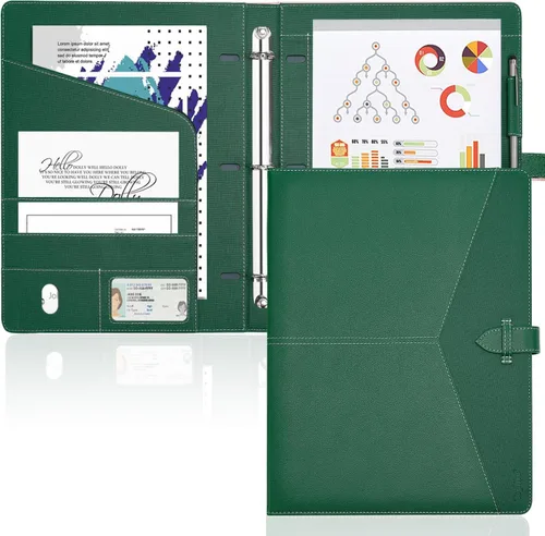 Vista 15 de Toplive Padfolio - Carpeta organizadora de 3 anillas, carpeta de negocios para mujer, tamaño A4/carta, piel sintética, profesional, para Negro