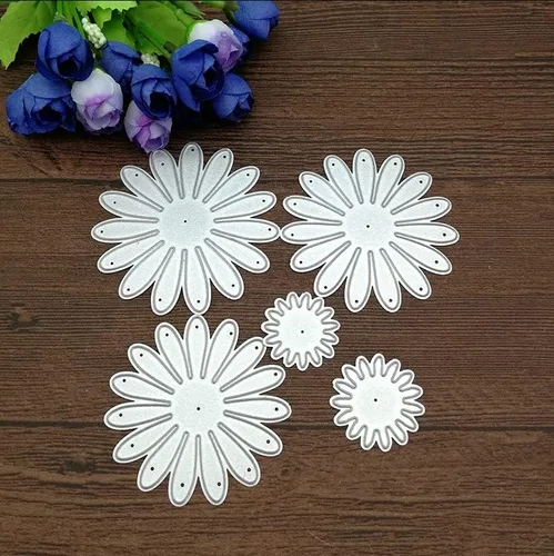 Vista 7 de Juego de 5 troqueles de metal de flores 3D, plantillas de manualidades para manualidades, tarjetas de papel, plantillas de corte para manualidades