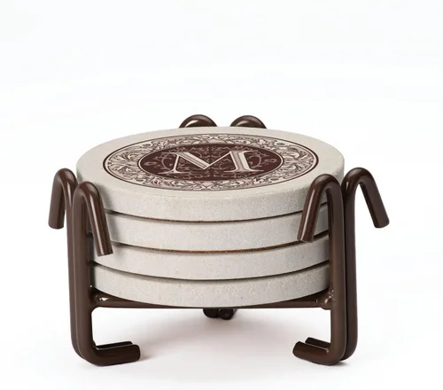 Vista 30 de Thirstystone - Juego de 4 posavasos con monograma de piedra arenisca en bronce y hierro (letra S) Natural Absorbent Stone, Bronze Iron Ram Holder