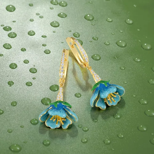 Vista 3 de Santuzza - Aretes con gema, esmaltados, de flor, de plata de ley 925
