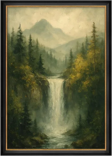 Vista 165 de MUDECOR Lienzo enmarcado prémium para pared, pinos nevados en bosque de invierno, ilustraciones modernas, arte contemporáneo, escénico, divertido