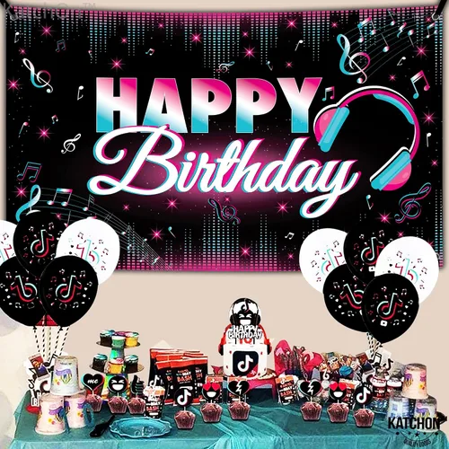 Vista 8 de KatchOn, Xtralarge - Cartel de feliz cumpleaños de TIK Tok, 72 x 44 pulgadas, pancarta de TIK Tok para decoraciones de feliz cumpleaños de TIK Tok
