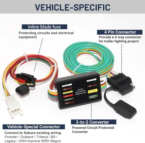 Vista 2 de MECMO Arnés de cableado de remolque de 4 pines para Subaru Forester 1998-2008, Outback 2000-2009, Tribeca 2008-2014, B9 Tribeca 2006-2007, Subaru