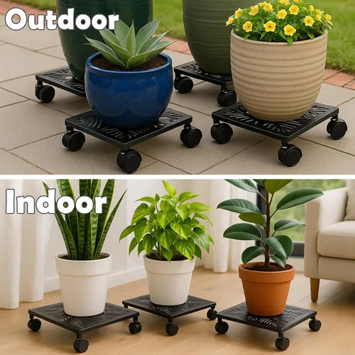 Vista 5 de Paquete de 1 carrito cuadrado de metal de 12 pulgadas con ruedas, soporte grande para plantas rodantes para interiores y exteriores, carrito