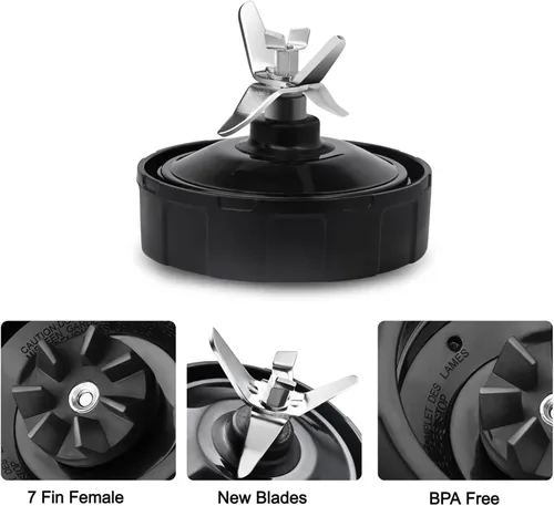 Vista 6 de Paquete de 2 piezas de repuesto para licuadora Ninja – Cuchilla de licuadora Ninja de grado premium de 7 aletas para vasos de licuadora Ninja