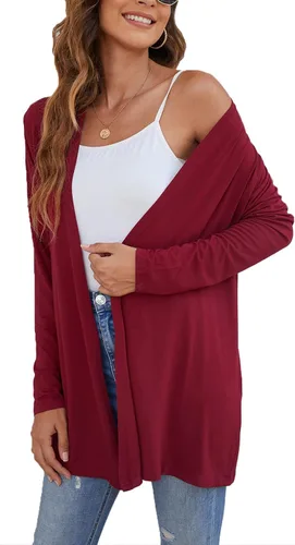 Vista 5 de Ladlop Cárdigan ligero con frente abierto para mujer, manga larga, casual, suave, drapeado, cárdigan de otoño