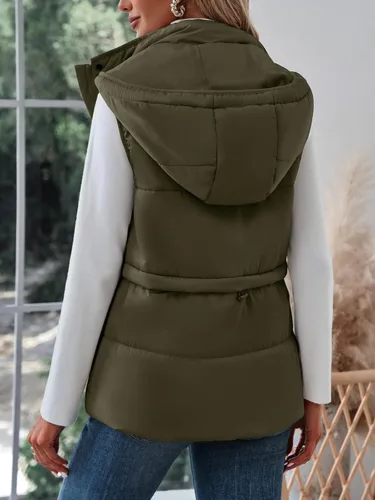 Vista 4 de Danedvi Chaleco acolchado sin mangas con cremallera para mujer, con cuello alto, con bolsillos