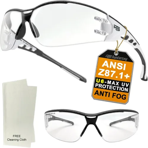 Vista 10 de HTS HUNTERSKY Gafas de seguridad de tiro envolventes U6 transparentes, antiniebla y antiarañazos, ligeras y súper flexibles con ANSI Z87.1