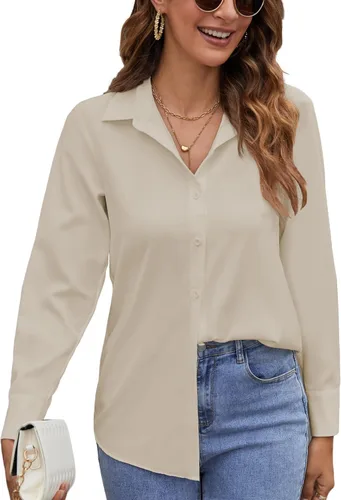 Vista 7 de Camisas de manga larga con botones para mujer, blusas casuales con cuello sin arrugas, para el trabajo, la oficina