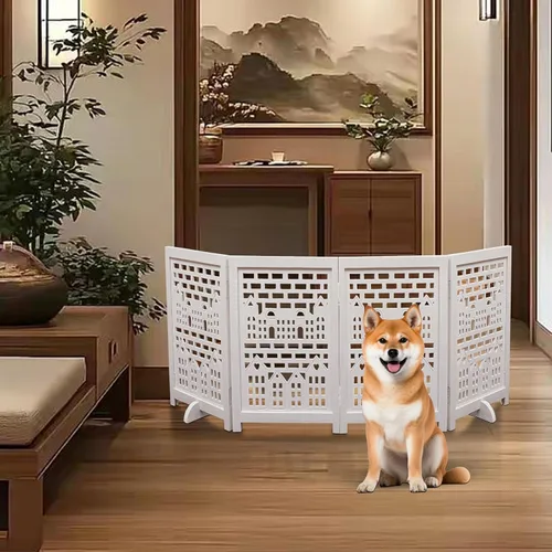 Vista 31 de Puerta independiente para mascotas para perros, puerta plegable de madera para perros para casa, puerta interior para perros para escaleras