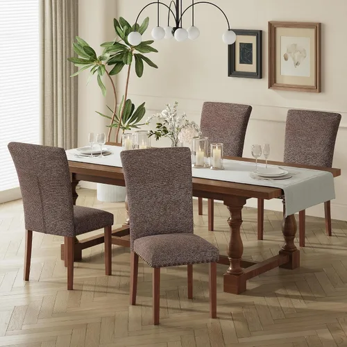 Vista 24 de COLAMY Juego de 6 sillas de comedor tapizadas Parsons, sillas laterales de tela para comedor y cocina con ribete de tachuelas y patas de madera