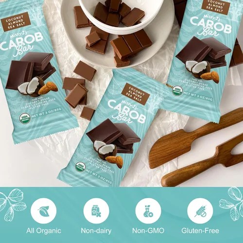 Vista 4 de Missy J's Barras orgánicas de coco y almendra, paquete de 2, algarroba hecha con azúcar de coco, veganas y sin gluten, sustituto saludable sin