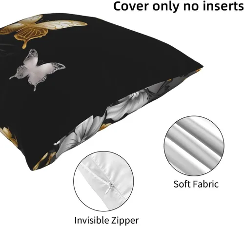 Vista 3 de Fundas de almohada decorativas de 18 x 18 pulgadas para sofá, fundas de almohada doradas y blancas negras, fundas de almohada cuadradas para sala