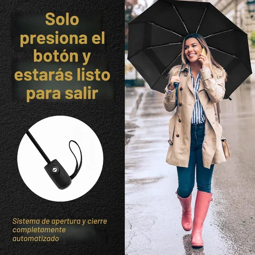 Vista 6 de Windproof Travel Umbrella Auto Open Close, Compact 42" Folding Umbrella Negro