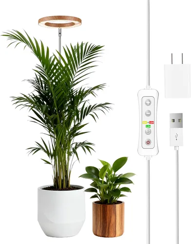 Vista 23 de yadoker 72 LEDs Luz de cultivo de plantas para plantas de interior, Luz de escritorio de aluminio con grano de madera de nogal LED, Altura