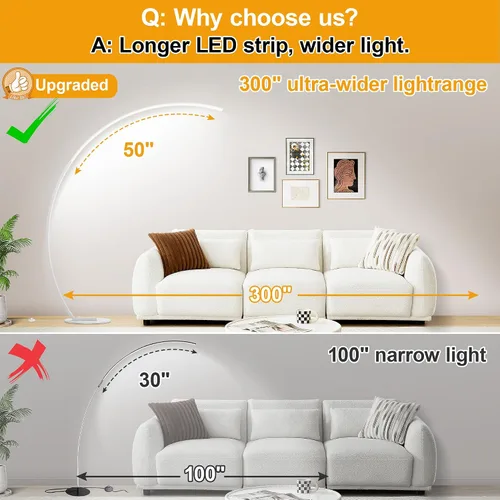 Vista 3 de Lámparas LED de cobertura ultra ancha de 2000 lm para sala de estar con 3 temperaturas de color, lámparas de pie de arco regulables blancas, lámpara