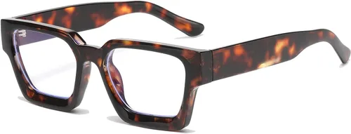 Vista 10 de LJCZKA Gafas cuadradas con bloqueo de luz azul para mujeres y hombres, marco grueso, anteojos para juegos de computadora, anteojos antifatiga ocular