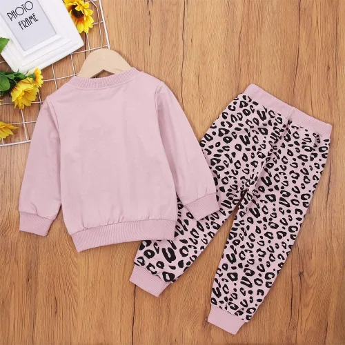Vista 3 de Ropa de otoño con estampado de leopardo y manga larga, cuello redondo, sudadera y pantalones, ropa casual de invierno