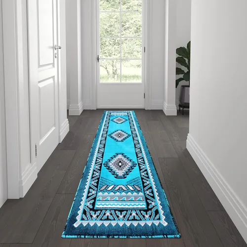 Vista 7 de Flash Furniture Ventana Collection - Alfombra decorativa del suroeste, alfombra de olefinas verde cazador de pelo bajo, alfombra de área de 2 x 7