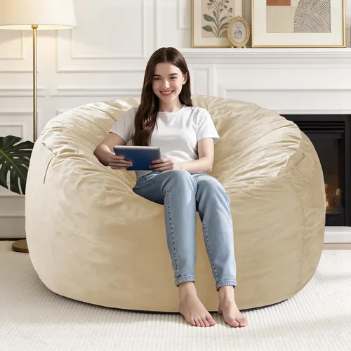 Vista 30 de Silla Puf de 2 Pies con Funda de Terciopelo Ultra Suave Sofá Puf con Espuma con Memoria Sillas Puf de Tamaño Grande Sofá Perezoso para Dormitorio