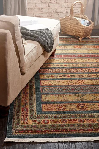 Vista 8 de Nomad Tapete contemporáneo de con estampado moderno tribal., Polipropileno, Azul