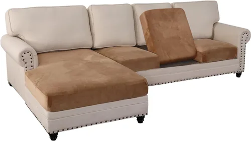 Vista 70 de PrinceDeco Fundas de cojín para sofá, funda elástica y lavable, funda de cojín ajustable de tela de terciopelo antideslizante, protector de muebles