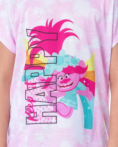 Vista 3 de INTIMO Dreamworks Trolls Poppy Happy Sleep - Conjunto de pijama con cuello redondo para niña, Multi colorido