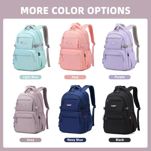Vista 9 de ASKSKY Mochila para la escuela, mochila ligera para niños y niñas, mochila escolar para adolescentes, para hombres y mujeres, Púrpura, gris