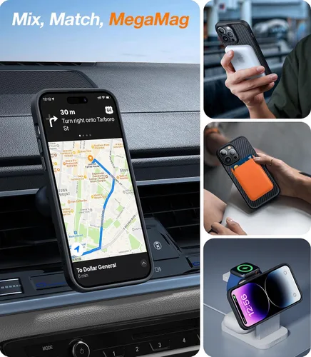 Vista 3 de TORRAS Funda Magnética Mejorada Más Fuerte para iPhone 14 Pro, 12 pies de grado militar probada contra caídas, compatible con MagSafe, resistente a