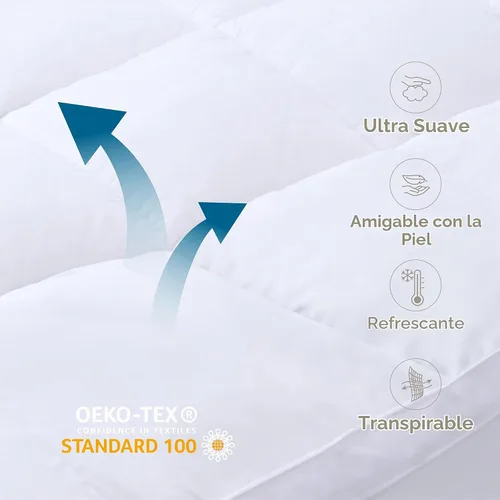 Vista 5 de Epitex - Cubrecolchón extra grueso y de apoyo para el dolor de espalda, funda de colchón transpirable de algodón puro, diseño de bolsillo profundo