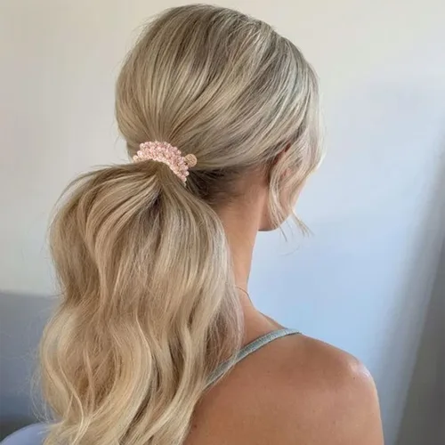 Vista 4 de Brinie Bandas elásticas para el cabello, bandas elásticas blancas para el cabello, bandas para el cabello con cuentas para coleta, accesorios