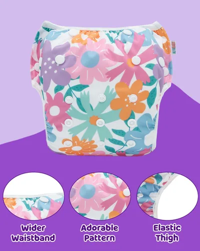 Vista 44 de Alva, Pañales de bebé para nadar, paquete de 2 unidades, talle único, reutilizable, lavable y ajustable de 0 a 36 meses. Tamaño de 10 a 40 lbs