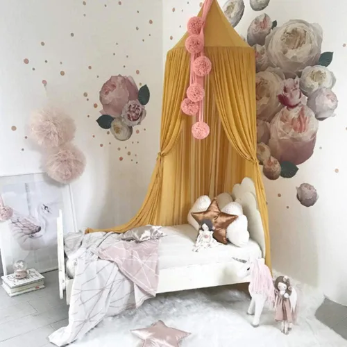 Vista 2 de Bola de red para bebés, bolas de flores colgantes para cama, accesorios para cuna, decoración colgante de pared (rosa)