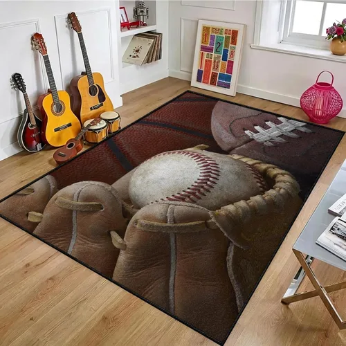 Vista 27 de Alfombra de fútbol americano, 3 x 4 pies, lavable de gran tamaño, ilustraciones 3D, con textura de cuero de fútbol, con cordones, alfombras