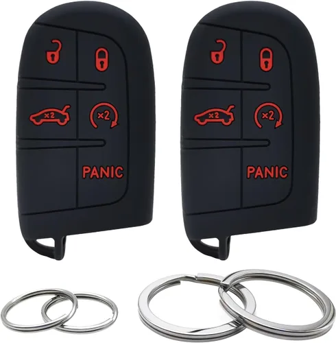 Vista 6 de 2 fundas de silicona para llavero de 5 botones, protector sin llave compatible con Jeep Grand Cherokee Chrysler 300 200 Dodge Charger Challenger