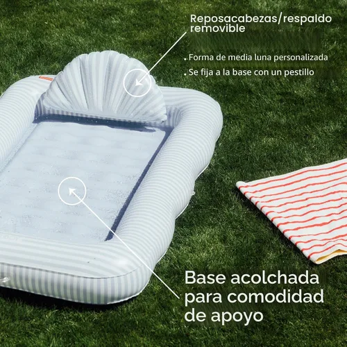 Vista 6 de FUNBOY Tanning Pool Lounger Float, XL 72'' x 48'' Pool Float with Custom Pillow and Large Cup Holder, Perfect for Pool or Backyard.