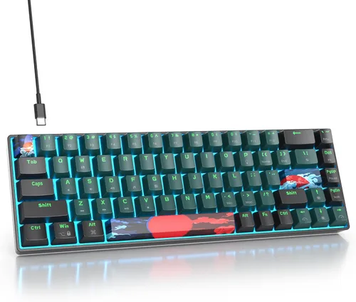 Vista 18 de Protable - Teclado mecánico para juegos al 60%, mini compacto RGB retroiluminado 61 teclas, teclado de oficina con cable con interruptor rojo