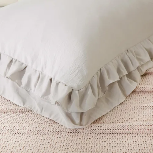 Vista 7 de Bedbay Juego de 2 fundas de almohada beige tamaño Queen, fundas de almohada con volantes, fundas de almohada Shabby Chic tamaño estándar, fundas
