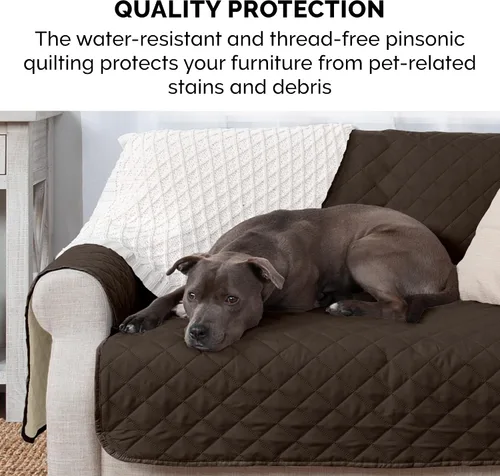 Vista 10 de Furhaven - Funda para muebles de sala de estar para perros y gatos, protector reversible de dos tonos, resistente al agua, lavable, color expreso