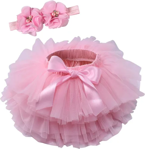 Vista 16 de Tutu.kk Falda tutú para niña pequeña con funda para pañales, vestido de tutú suave para bebé de 0 a 36 meses con diadema de flores 1-Beansand