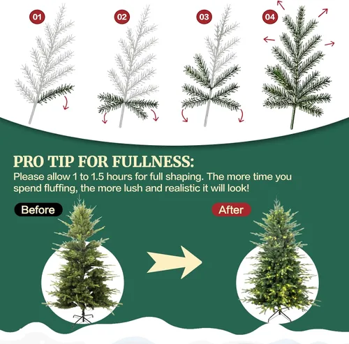 Vista 8 de Árbol de Navidad de abeto Aspen preiluminado de 6 pies, árbol
