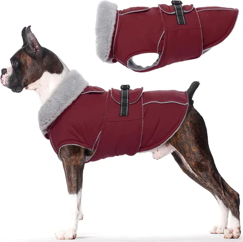 Vista 13 de Lelepet Dog Coat Reflective Waterproof Fleece Vest with Adjustable Buckle Abrigos de invierno reflectantes con cierre de ajustable, abrigos para Rojo