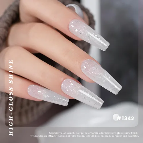 Vista 3 de RARJSM Esmalte de uñas de gel con purpurina de nieve, diamante brillante, gel de uñas de color blanco lechoso con pigmentos plateados y brillantes