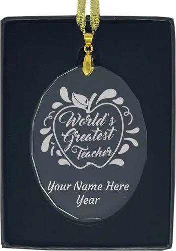 Vista 9 de LaserGram Personalized Glass Christmas Ornament, World's Greatest Teacher, Custom Laser Engraved Gift Idea (Diamond Shape)