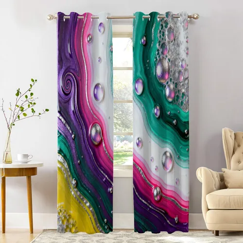 Vista 54 de Shrahala Blue Bright Blackout Curtain Tiers, Colorful Acrylic Paint Pour Abstract Design Kitchen Valance Light Blocking Tier Drapes with Rod Pocket