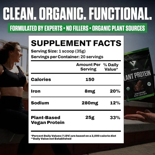 Vista 3 de VEDGE Proteína vegana en polvo – Proteína vegetal en polvo con guisante, calabaza y girasol – USDA orgánico, aminoácidos, sin lácteos, sin gluten