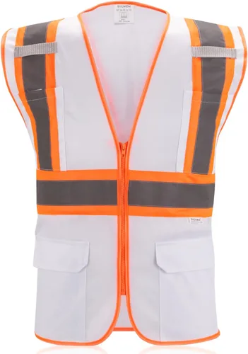 Vista 7 de Chaleco de seguridad reflectante de alta visibilidad con cremallera y bolsillos O/Y, Naranja