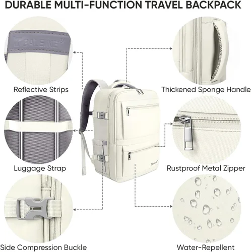 Vista 5 de BALEINE Mochila de Viaje para Mujeres y Hombres, Mochila Grande y Resistente de Equipaje de Mano para Laptop, Regalos para Negocios, Casual, Fin