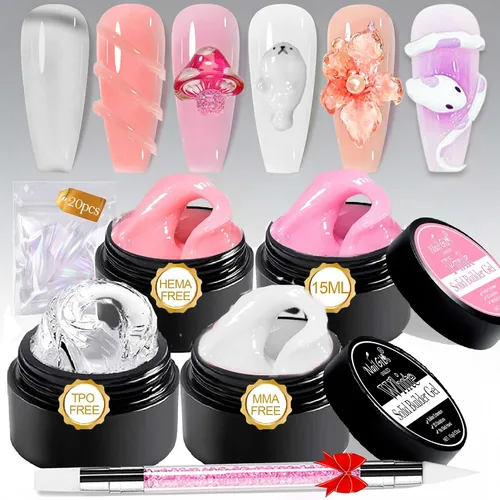 Vista 11 de NAILGIL - Gel 3D para arte de uñas, sin hemas, 3.53 oz de gel sólido constructor para esculpir las manos no pegajosas para extensiones, modelado